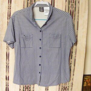 Ladies Size Large 12-14 Blue & White Pattern Button-up Blouse Shirt by Nike